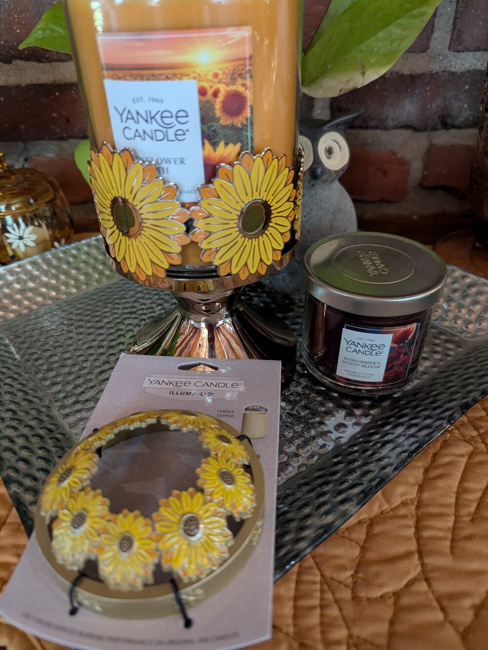 Yankee Candle Sunflower Display Golden Metal Pedestal & Matching Illuma Lid New